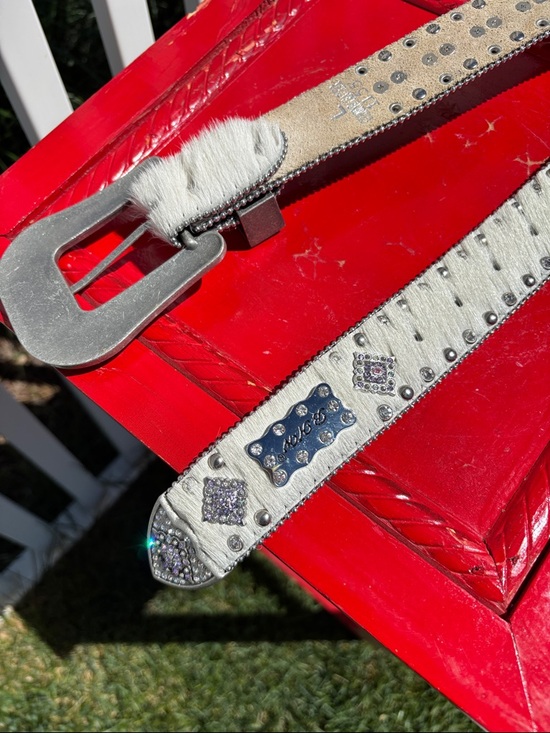 B H W Bling Cowhide Belt, Size L, 34” to First Setting, 38” to Last Setting, EUC